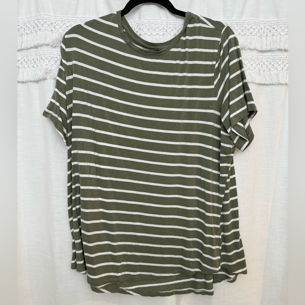 Old Navy Luxe Olive and White Striped Tee